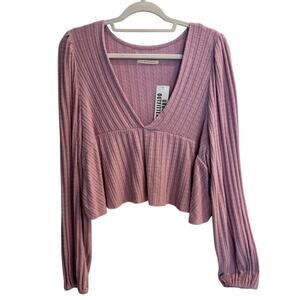 Urban Outfitters Size Large Lilac V Neck Crop Long Sleeve Top NEW